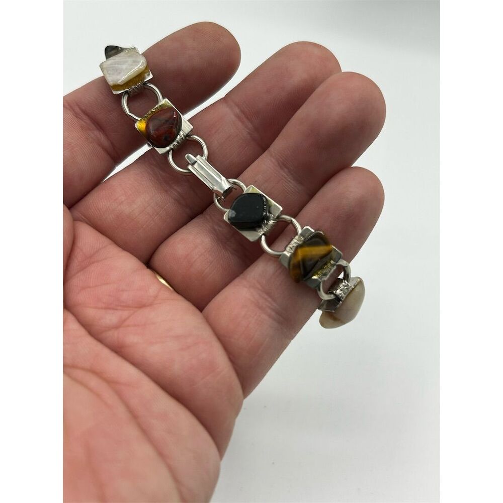 Vintage Multistone Chain Bracelet Women's Jewelry in Silver - Picture 5 of 5